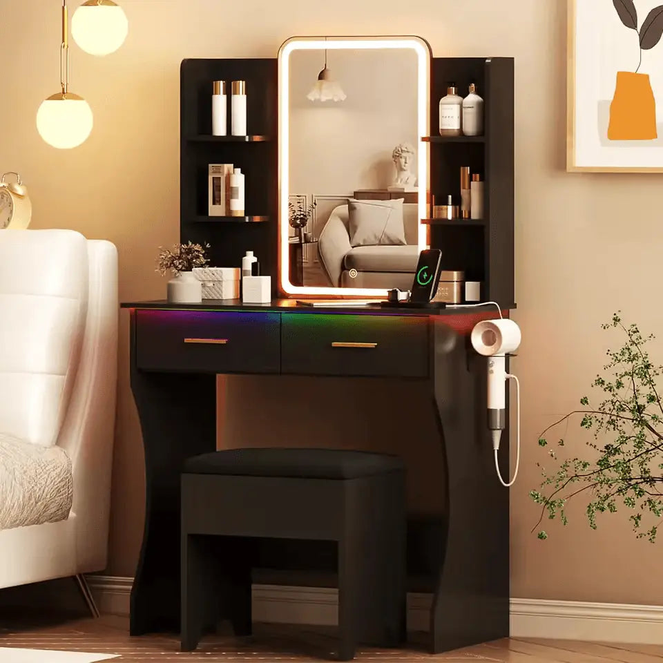 Modern LED Vanity Table with Mirror and Storage Drawers - VanityZone