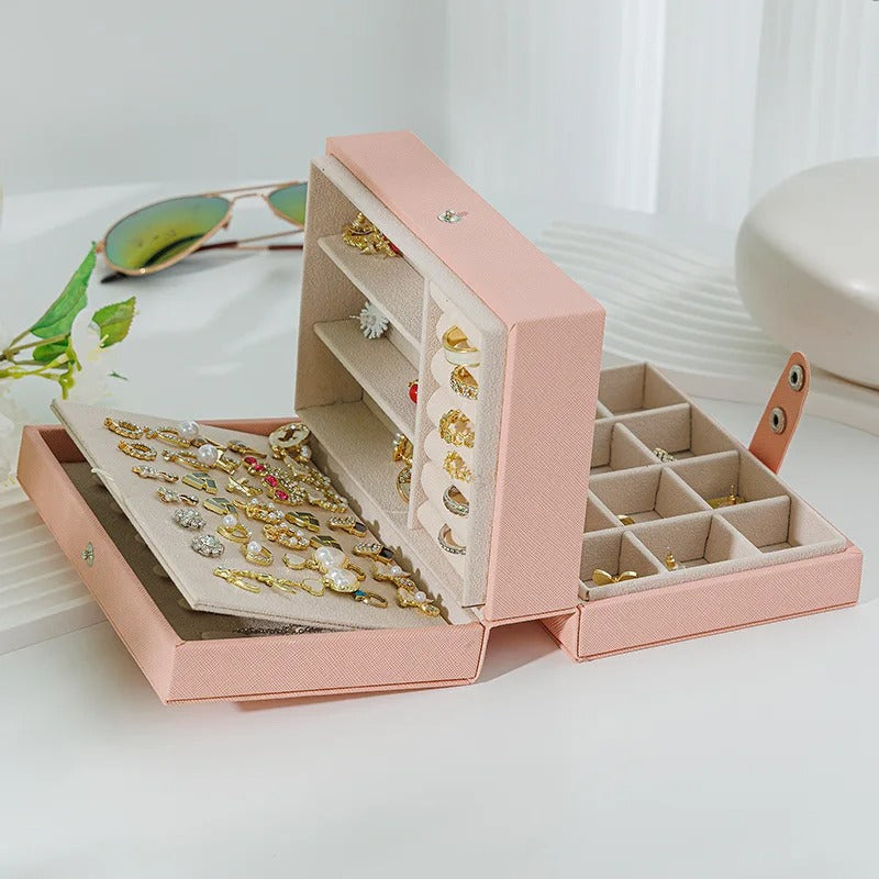Single Layer Travel Jewelry Box for Women – PU Leather Organizer in Black, White, or Pink