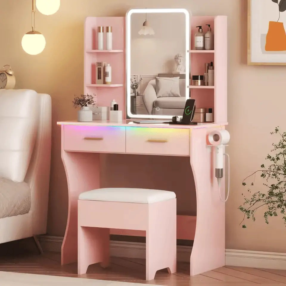 Modern LED Vanity Table with Mirror and Storage Drawers - VanityZone
