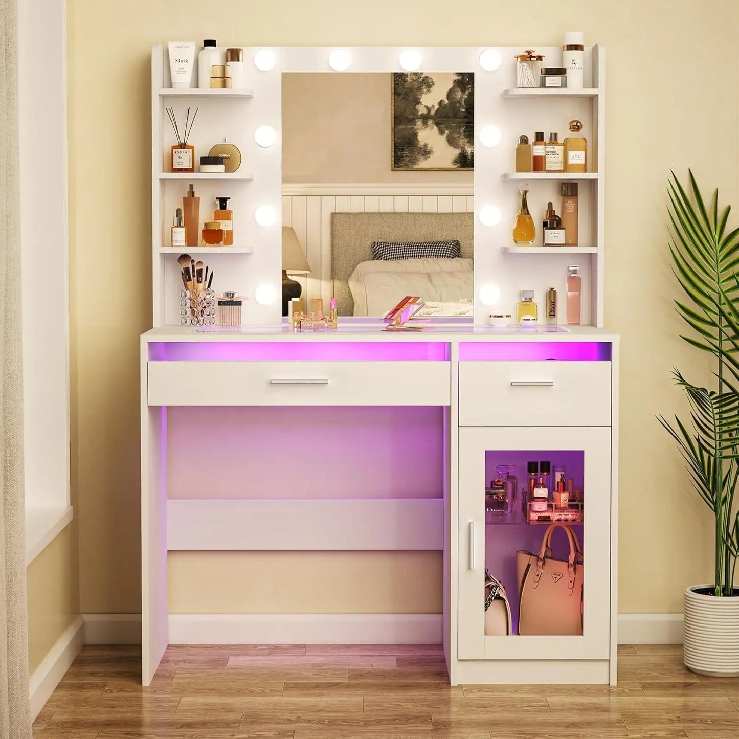 RGB Vanity Table with Mirror, Drawers & Charging Port - VanityZone