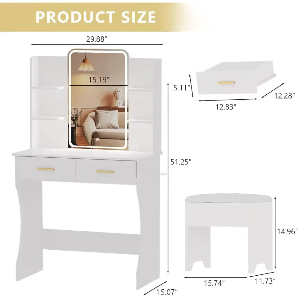 Modern LED Vanity Table with Mirror and Storage Drawers - VanityZone