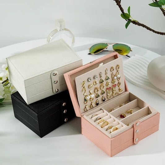 Single Layer Travel Jewelry Box for Women – PU Leather Organizer in Black, White, or Pink