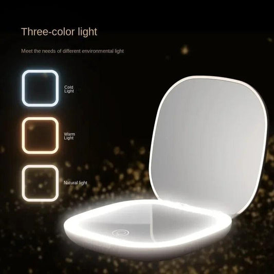 LED Pocket Makeup Mirror – 3-Color Light & Rechargeable - VanityZone