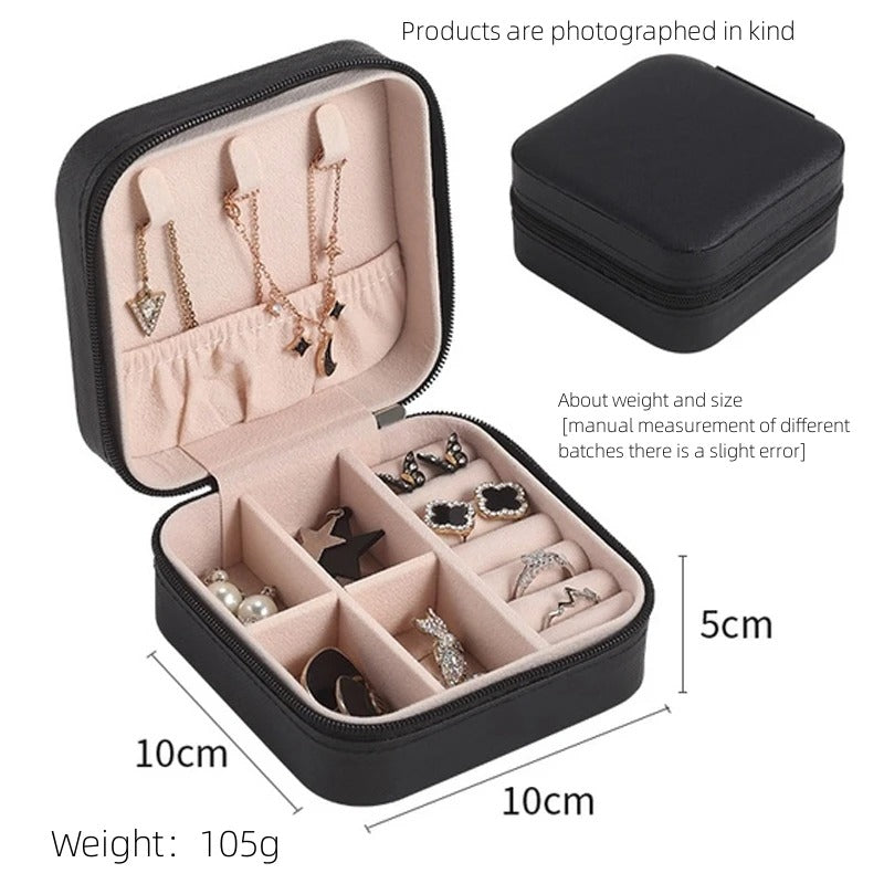 1PCS Travel Jewelry Storage Box – Single Layer Leather Organizer for Rings, Earrings & Necklaces (Black, White, Pink)