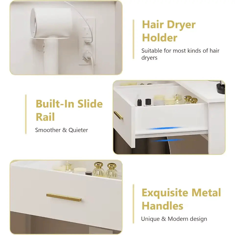 Modern LED Vanity Table with Mirror and Storage Drawers - VanityZone