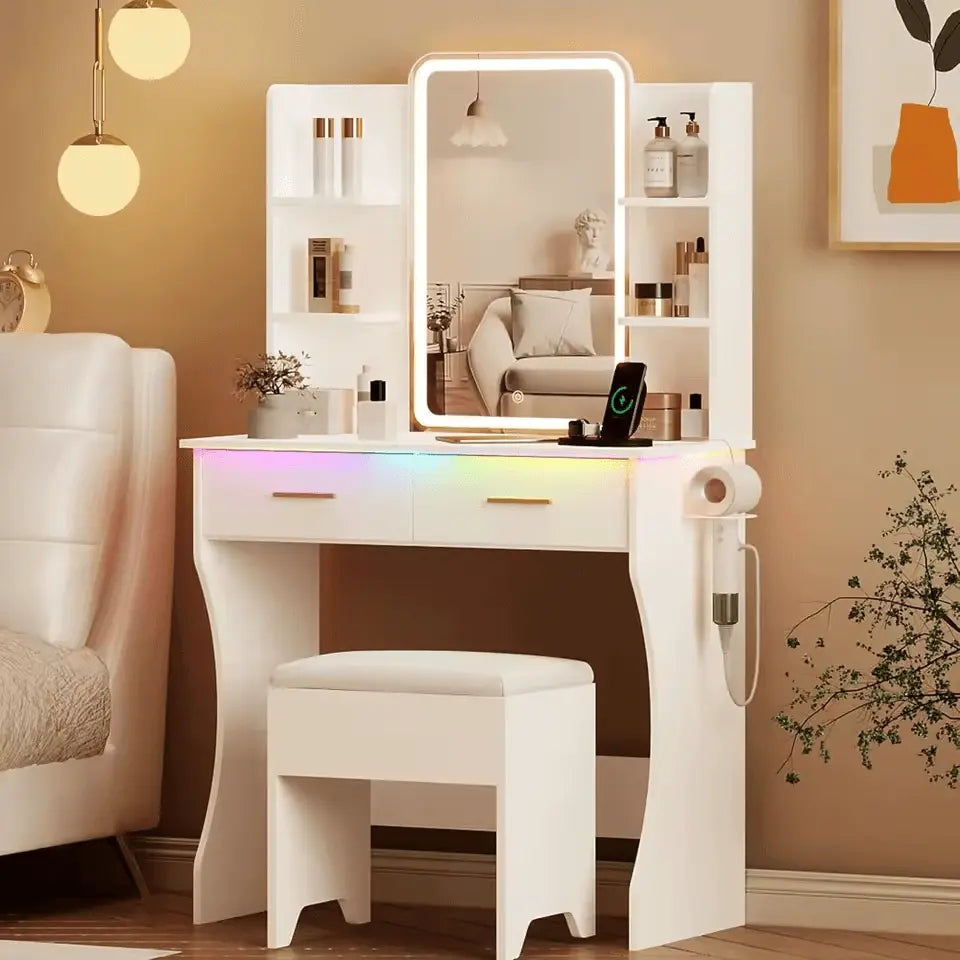 Modern LED Vanity Table with Mirror and Storage Drawers - VanityZone
