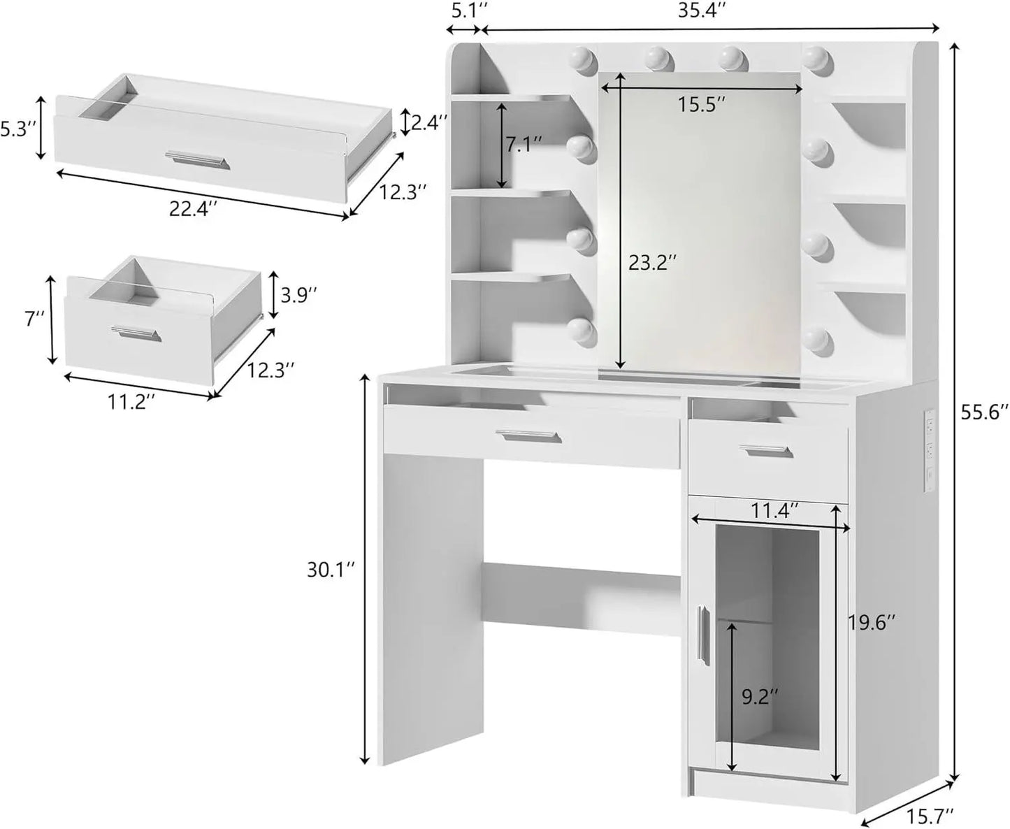 RGB Vanity Table with Mirror, Drawers & Charging Port - VanityZone